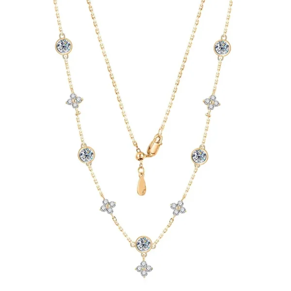 Radiant Glamour: 1.6cttw Full Real Moissanite Avalynn Necklace - S925 Sterling Silver Neck Chain with 18k Gold Plating for Women's Elegance!