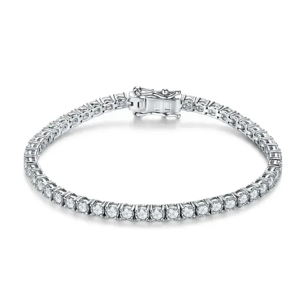 Luxurious 4.0mm & 5.0mm D Color White Gold Plated 925 Silver Nyla Moissanite Tennis Bracelet - Round Cut