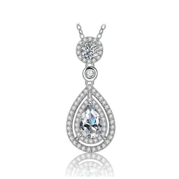 Glistening Grace: 925 Silver Lottie Necklace Chain with 1.5ct D Color Pear Cut Moissanite.