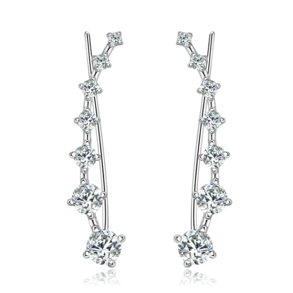 Twilight Radiance: Ariana Moissanite Earrings Crawler Climber for Women - 7 Celestial Ear Cuffs in Sterling Silver 925 with Black or White Diamond Accents