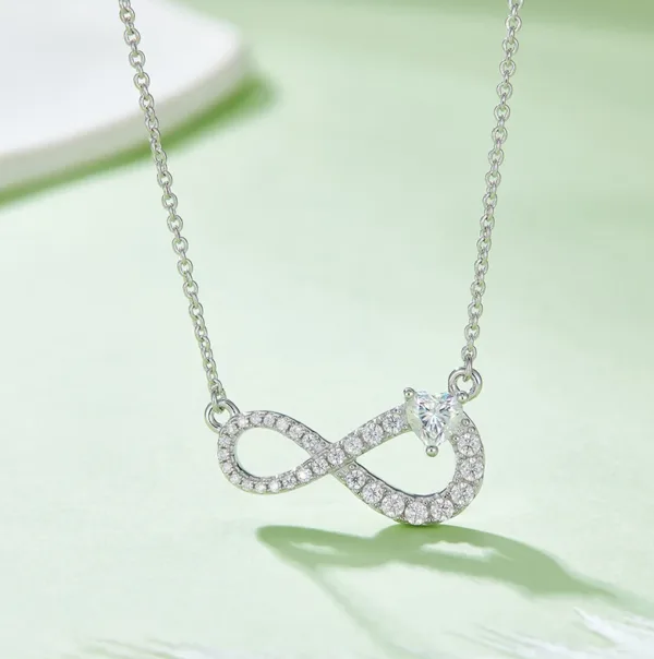 Eternal Radiance: Shining Infinity Sariyah Necklace featuring Heart Moissanite - Exquisite Pendant in 925 Sterling Silver