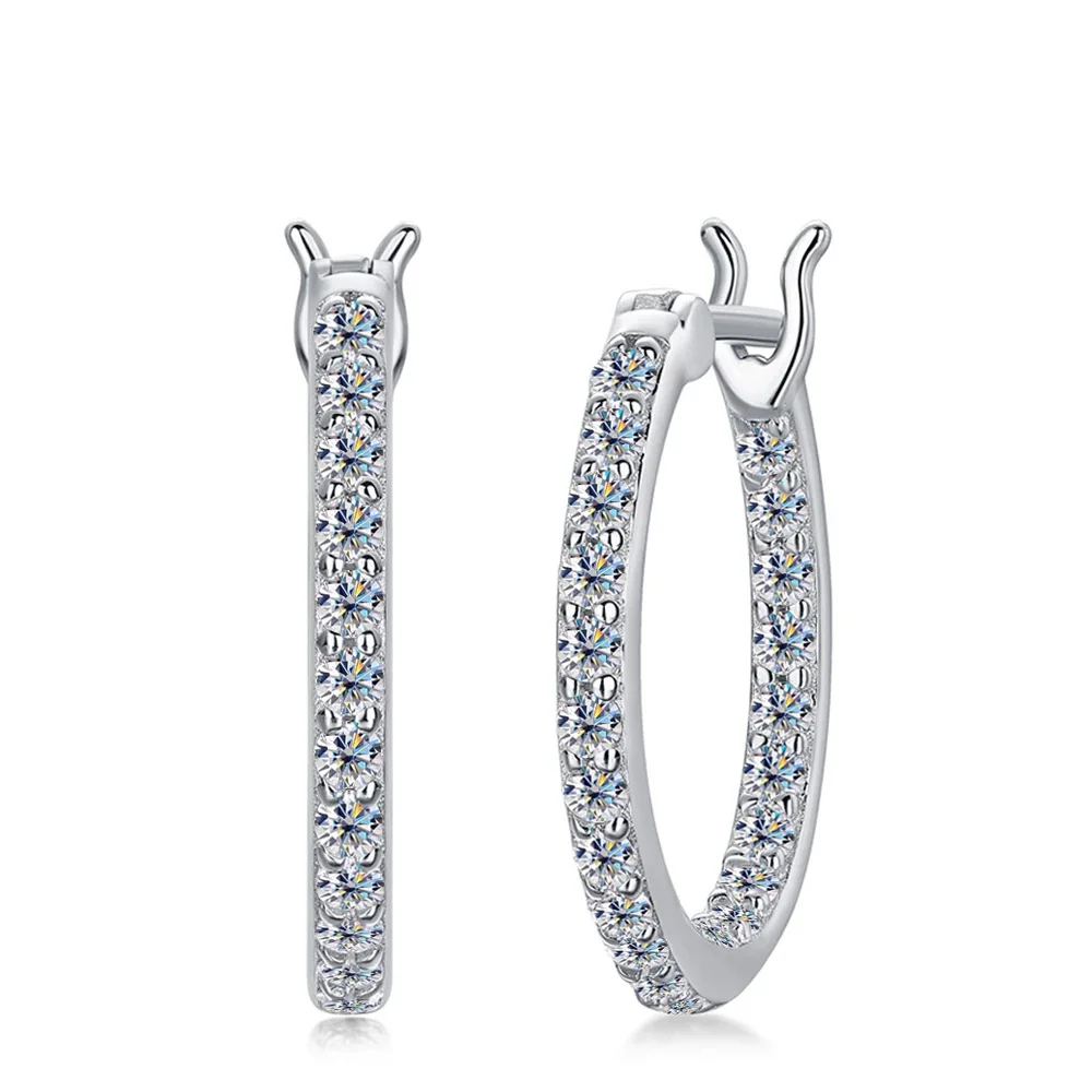 Dazzling Elegance: 0.88cttw Genuine D Color 1.8mm Full Bella Moissanite Hoop Earrings - Women's Exquisite S925 Sterling Silver Plate Pt950