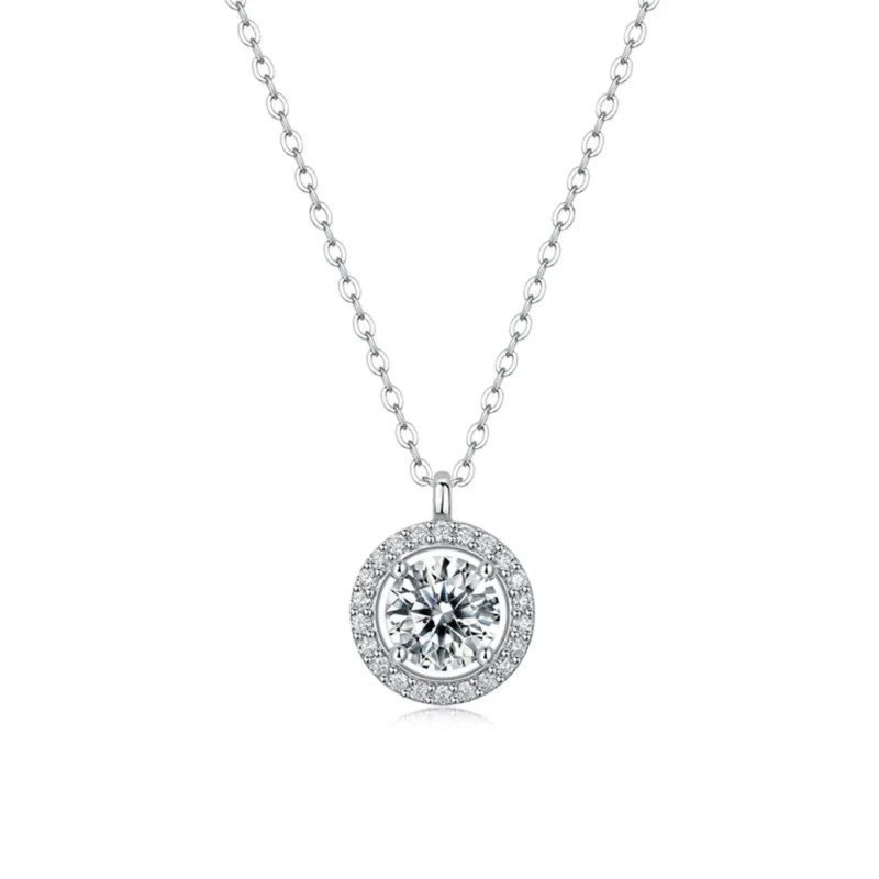 Dazzling Simplicity: 3EX VVS1 D Color 1CT 6.5MM Marisol Moissanite Diamond Pendant Necklace in 925 Sterling Silver