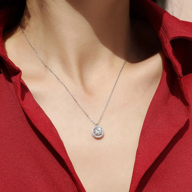 Dazzling Simplicity: 3EX VVS1 D Color 1CT 6.5MM Marisol Moissanite Diamond Pendant Necklace in 925 Sterling Silver