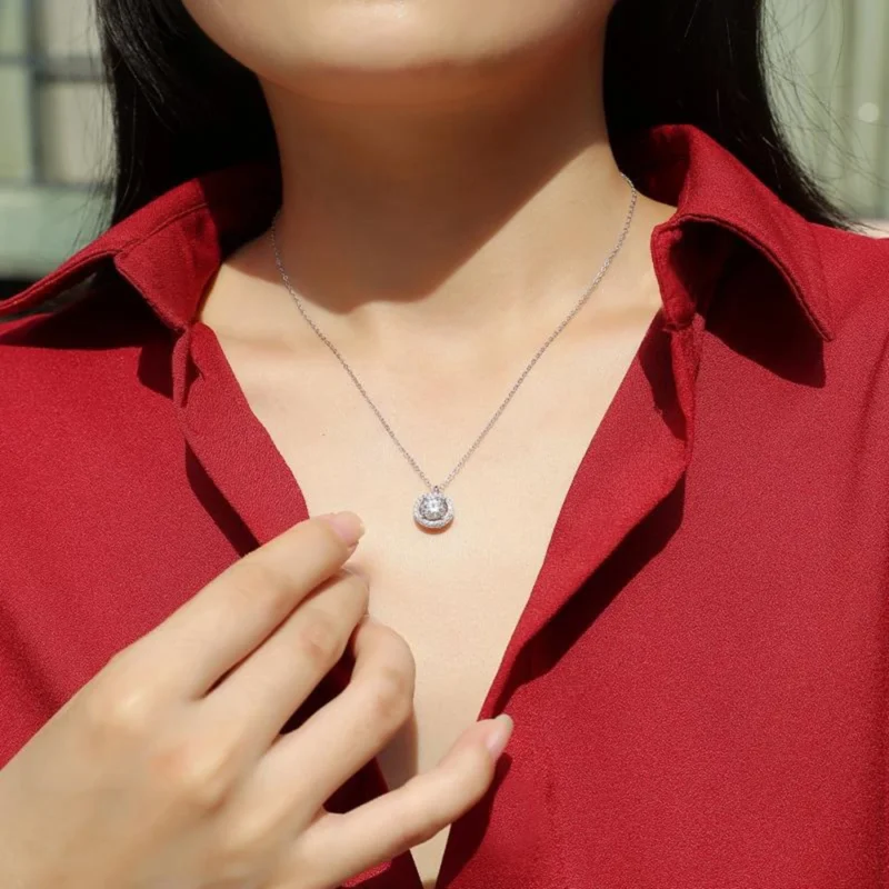 Dazzling Simplicity: 3EX VVS1 D Color 1CT 6.5MM Marisol Moissanite Diamond Pendant Necklace in 925 Sterling Silver