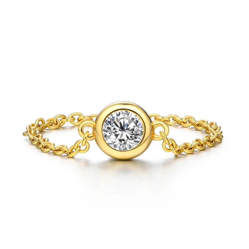 Eye-Catching Allure: 4mm Allison Moissanite Ring with Delicate Chain Band