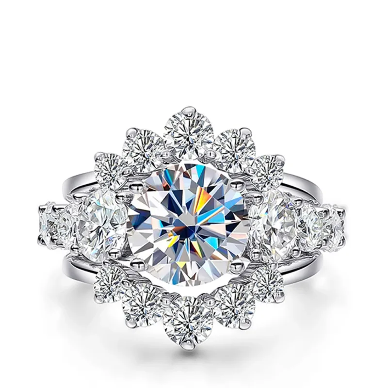 Mesmerizing 0.9ct Gaia Moissanite Crown Ring: Sterling Silver Elegance Plated in 18K White Gold