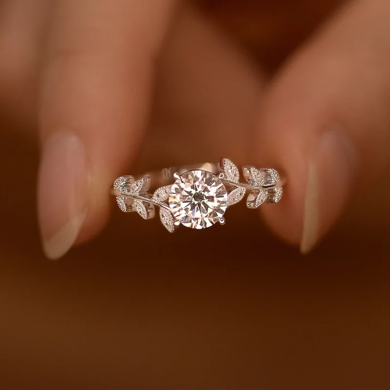 Close-up of a moissanite ring showing brilliance and sparkle.