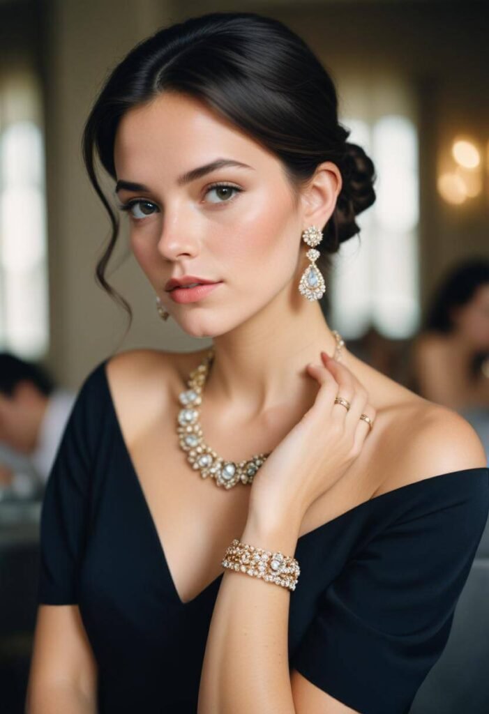 a girl with night dress wearing moissanite jewelry