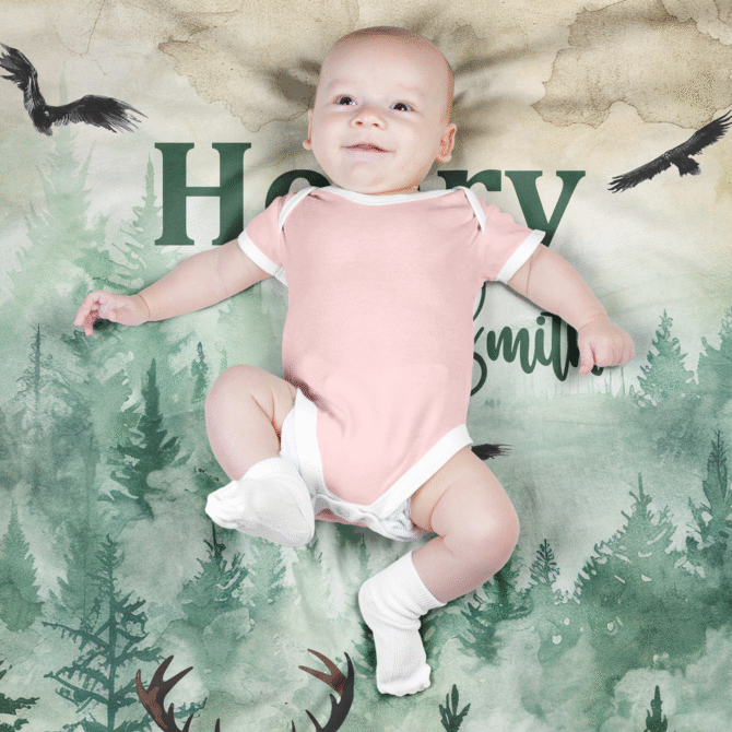 Custom Throw Blanket - Personalized Baby Blanket (WoodLand):