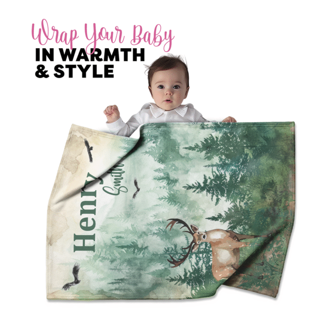 Custom Throw Blanket - Personalized Baby Blanket (WoodLand):