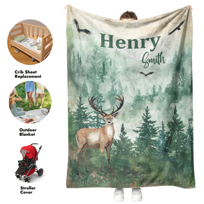 Custom Throw Blanket - Personalized Baby Blanket (WoodLand):
