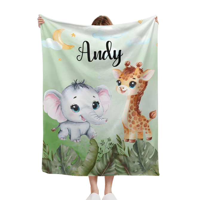Custom Throw Blanket - Personalized Baby Blanket (JunglePattern) - Image 2