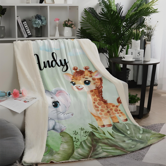 Custom Throw Blanket - Personalized Baby Blanket (JunglePattern) - Image 3