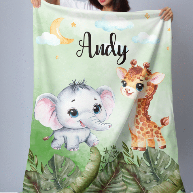 Custom Throw Blanket - Personalized Baby Blanket (JunglePattern) - Image 5