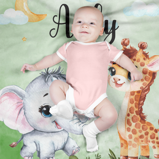 Custom Throw Blanket - Personalized Baby Blanket (JunglePattern) - Image 6